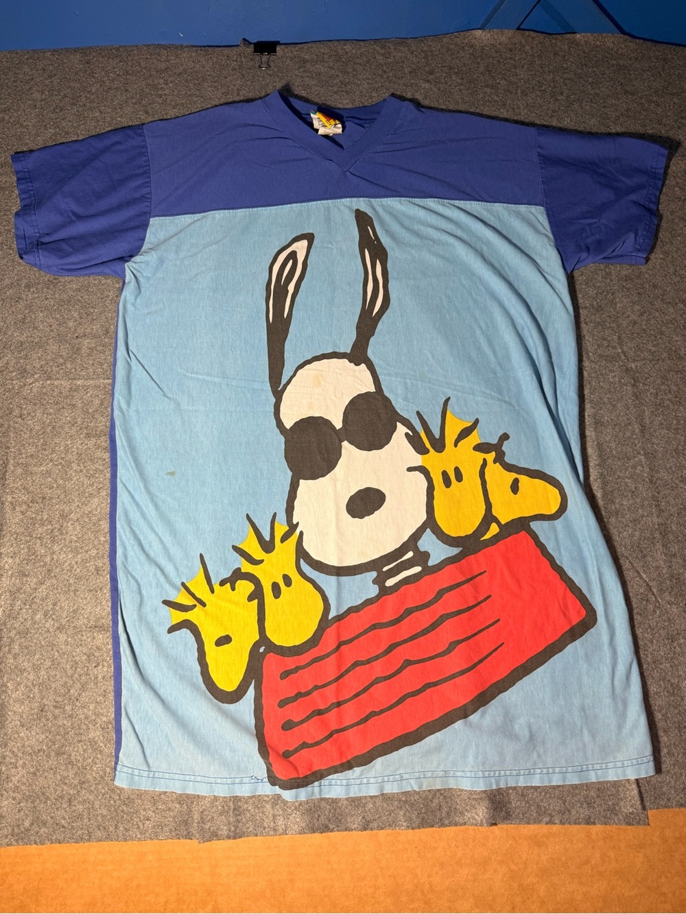 Peanuts Blue Short Sleeve Tee with Snoopy & Woodstock Graphic